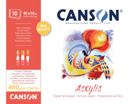 CANSON Bloc papier dessin 'Acrylic', 400 x 500 mm, 400 g/m2