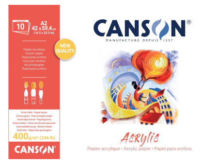 CANSON Bloc papier dessin 'Acrylic', 420 x 594 mm, 400 g/m2