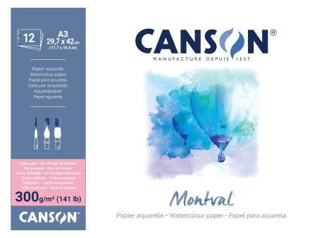 CANSON Bloc papier aquarelle 'Montval', A3, 300 g/m2