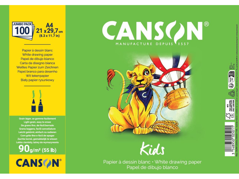 CANSON Papier à dessin Kids, A4, 90 g/m2