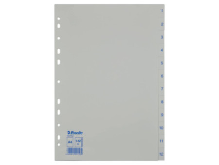 esselte Intercalaires en plastique, chiffres, A4, 1-12