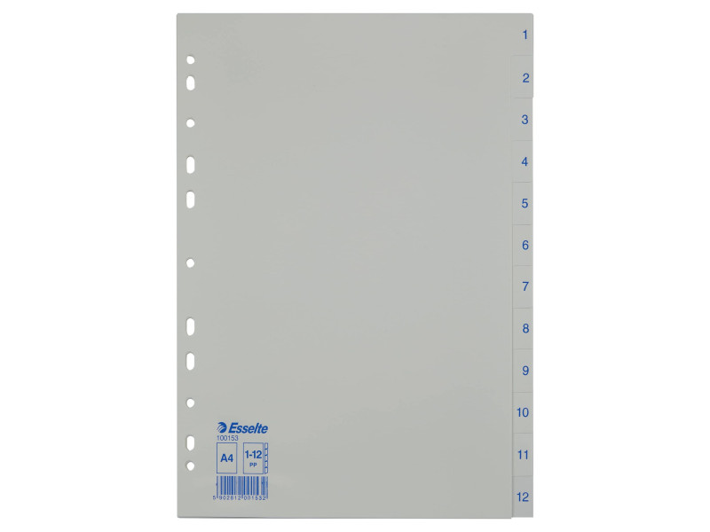 esselte Intercalaires en plastique, chiffres, A4, 1-12