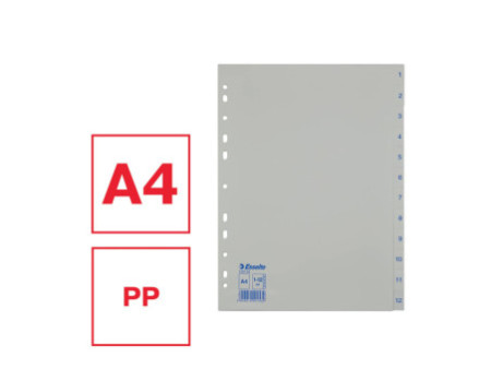 esselte Intercalaires en plastique, chiffres, A4, 1-12