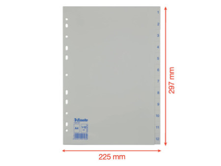 esselte Intercalaires en plastique, chiffres, A4, 1-12