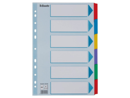 Esselte Intercalaires en carton, uni,A4,6 pièces,multicolore