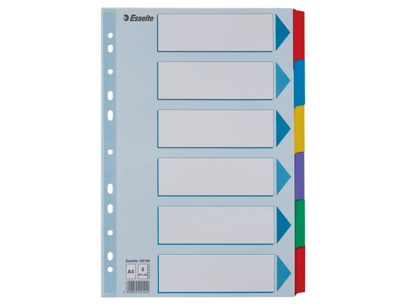 Esselte Intercalaires en carton, uni,A4,6 pièces,multicolore