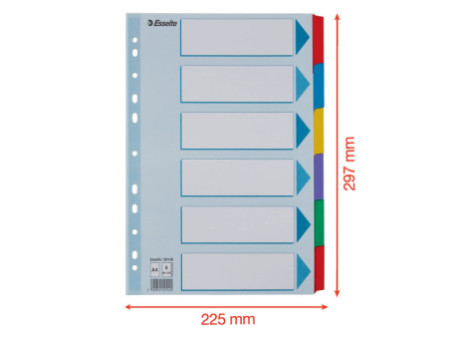 Esselte Intercalaires en carton, uni,A4,6 pièces,multicolore
