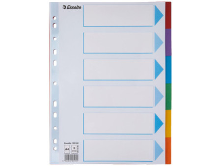 Esselte Intercalaires en carton, uni, A4, 6 touches
