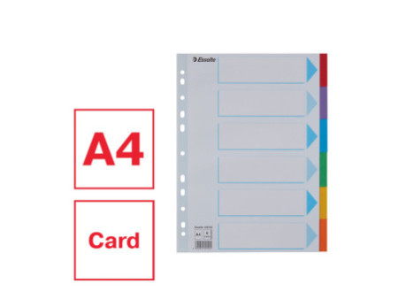 Esselte Intercalaires en carton, uni, A4, 6 touches
