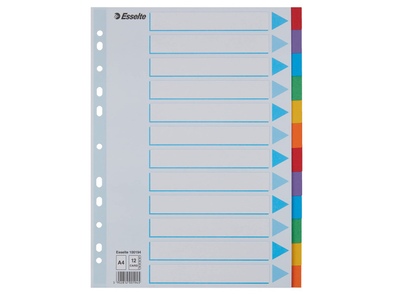 Esselte Intercalaires en carton, uni, A4, 12 touches