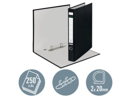 LEITZ classeur à anneaux, en plastique, format A4, noir,