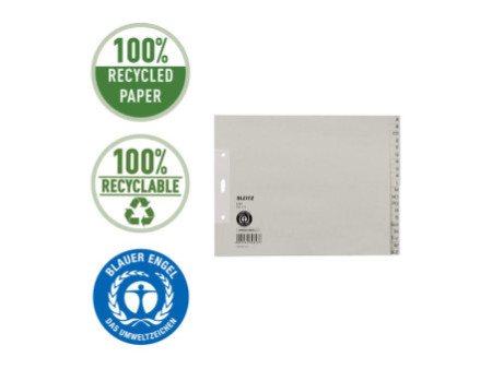 LEITZ Intercalaires en papier naturel, A-Z, A4+, mi-hauteur