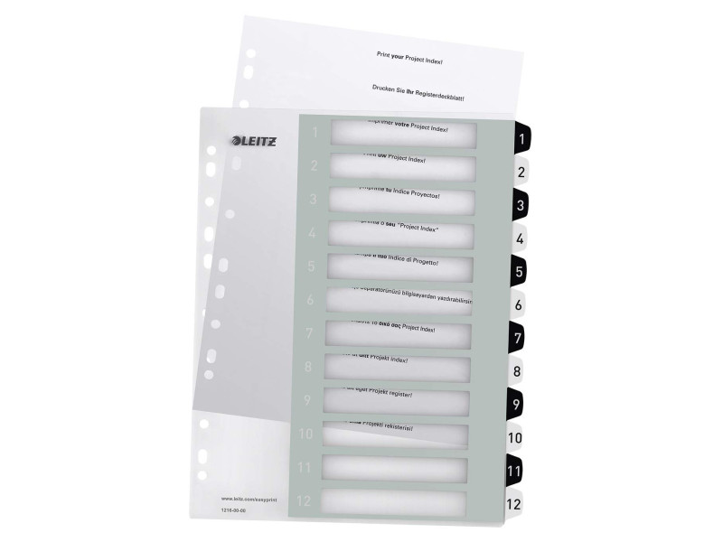 LEITZ Intercalaires en plastique WOW, numéroté, 1-12