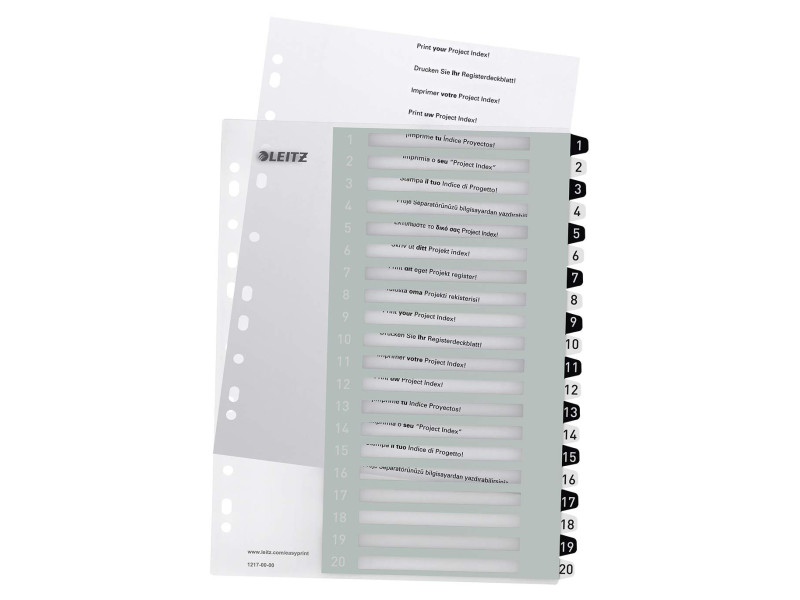 LEITZ Intercalaires en plastique WOW, numéroté, 1-20