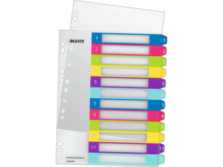 LEITZ Intercalaires en plastique WOW, numéroté, A4, 1-12