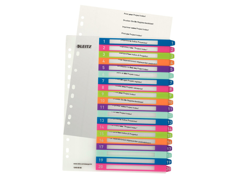 LEITZ Intercalaires en plastique WOW, numéroté, A4, 1-20