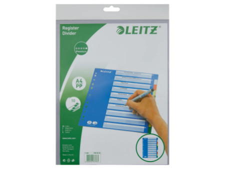 LEITZ Intercalaires en plastique, blanc, A4, 10 touches