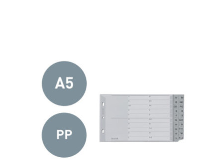 LEITZ Intercalaires en plastique, A-Z, A5 paysage, PP, gris