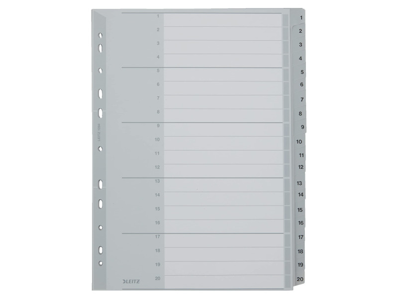 LEITZ Intercalaires en plastique, numéroté, format A4 extra