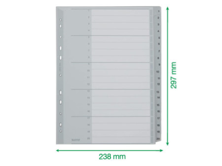 LEITZ Intercalaires en plastique, numéroté, format A4 extra