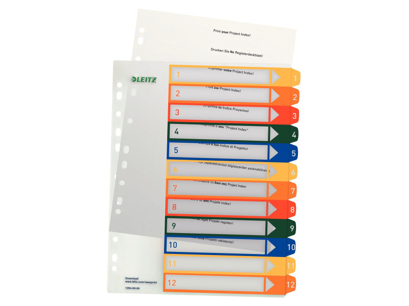 LEITZ Intercalaires en plastique, numéroté, format A4 extra