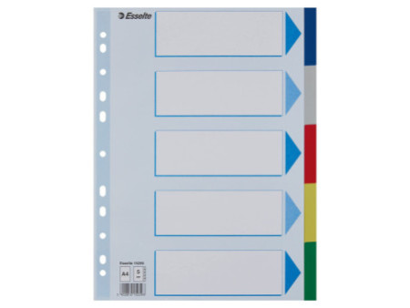 Esselte Intercalaires en plastique, uni, A4, PP, 5 touches
