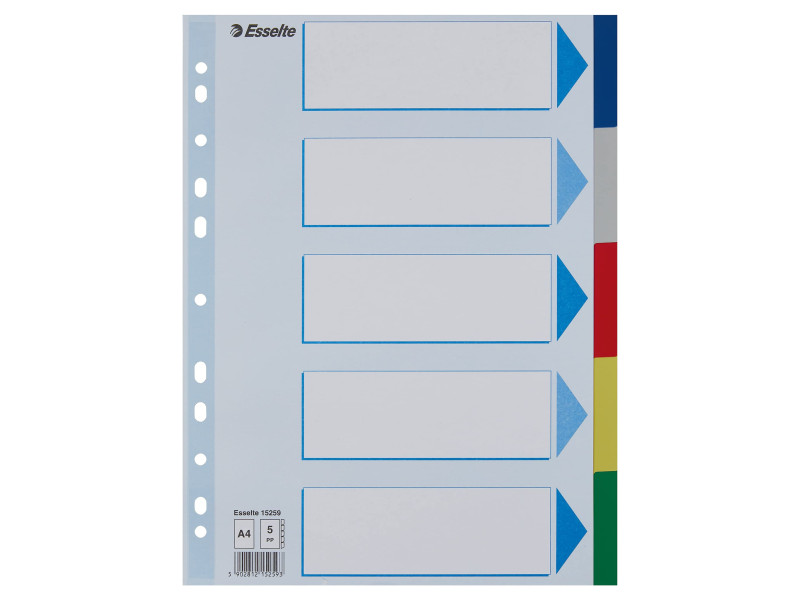 Esselte Intercalaires en plastique, uni, A4, PP, 5 touches