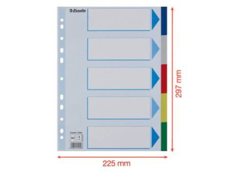 Esselte Intercalaires en plastique, uni, A4, PP, 5 touches