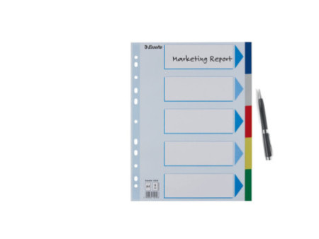 Esselte Intercalaires en plastique, uni, A4, PP, 5 touches