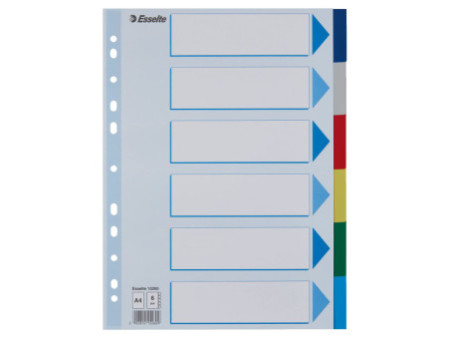 Esselte Intercalaires en plastique, uni, A4, PP, 6 touches