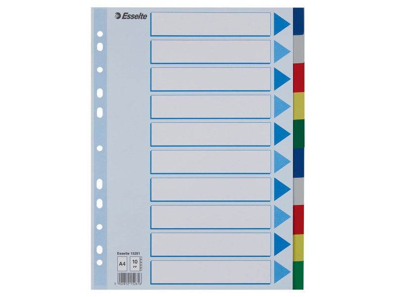 Esselte Intercalaires en plastique, uni, A4, PP,10 touches