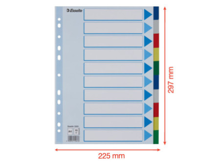 Esselte Intercalaires en plastique, uni, A4, PP,10 touches