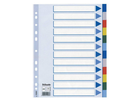 Esselte Intercalaires en plastique, uni, A4, PP,12 touches