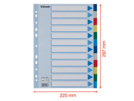 Esselte Intercalaires en plastique, uni, A4, PP,12 touches