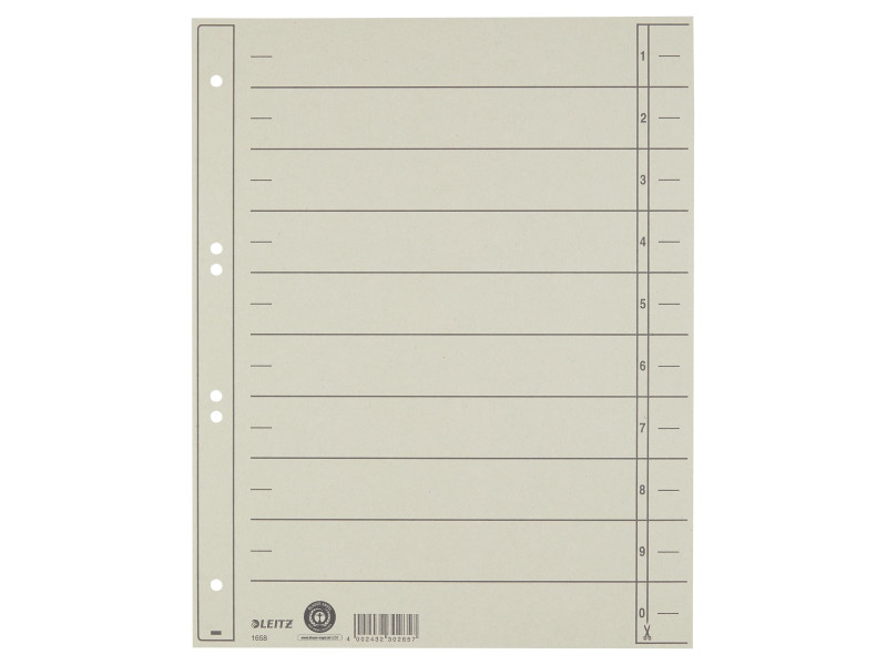 LEITZ Intercalaires, format A4 extra large,en carton manille