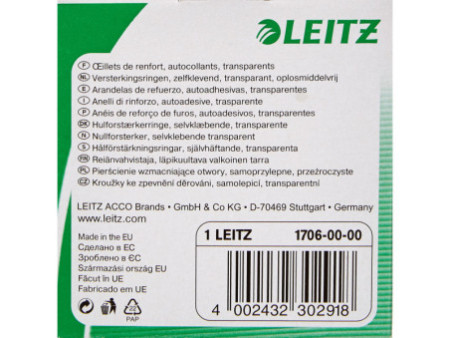 LEITZ oeillets de renfort, transparent, contenu: 500 pièces