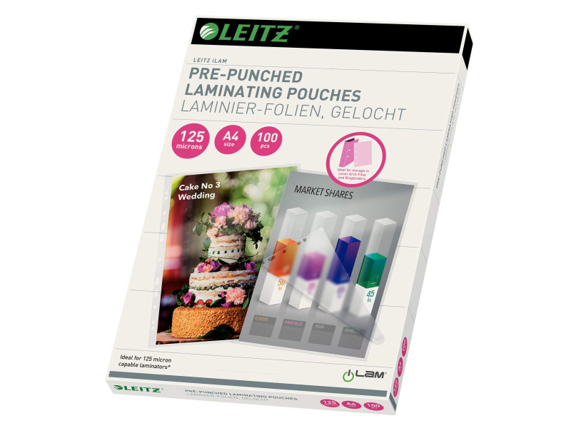 LEITZ Pochette de plastification, A4, trous de classement,