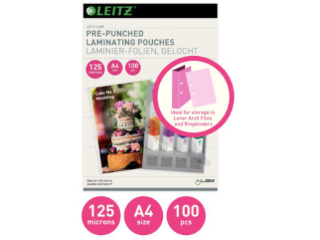 LEITZ Pochette de plastification, A4, trous de classement,