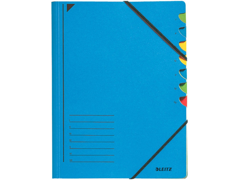 LEITZ chemise trieur, A4, carton, 7 compartiments, bleu