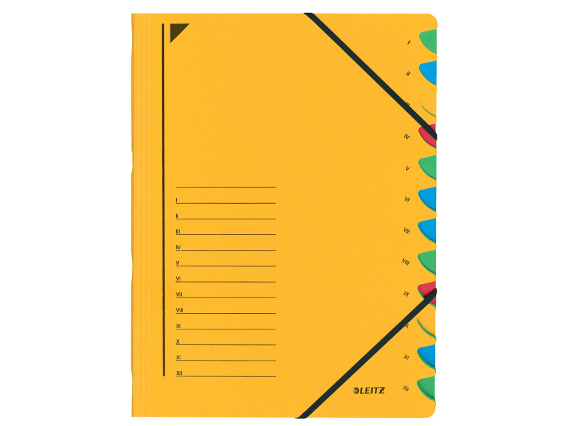 LEITZ chemise trieur, A4, carton, 12 compartiments, jaune