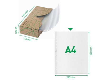 LEITZ Pochette perforée Recycle, A4, PP, grainé, 0,07 mm