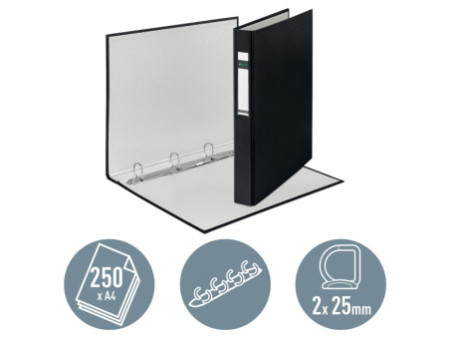 LEITZ Classeur à anneaux Standard, A4+, noir, mécanisme à 4