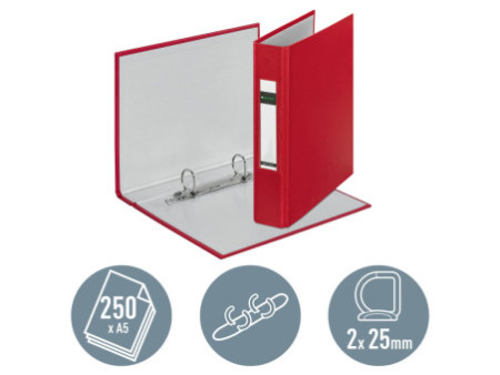 LEITZ Classeur à anneaux Standard, A5, rouge, mécanisme à 2