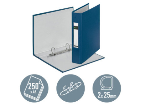 LEITZ Classeur à anneaux standard, A5, bleu, mécanisme à 2