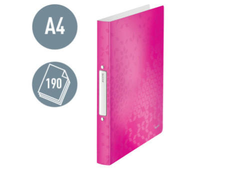LEITZ Classeur à anneaux WOW, A4, PP, 2 anneaux, rose