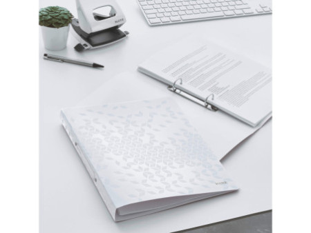 LEITZ Classeur à anneaux WOW, A4, PP, blanc métallisé