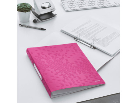 LEITZ Classeur à anneaux WOW, A4, PP, rose métallisé