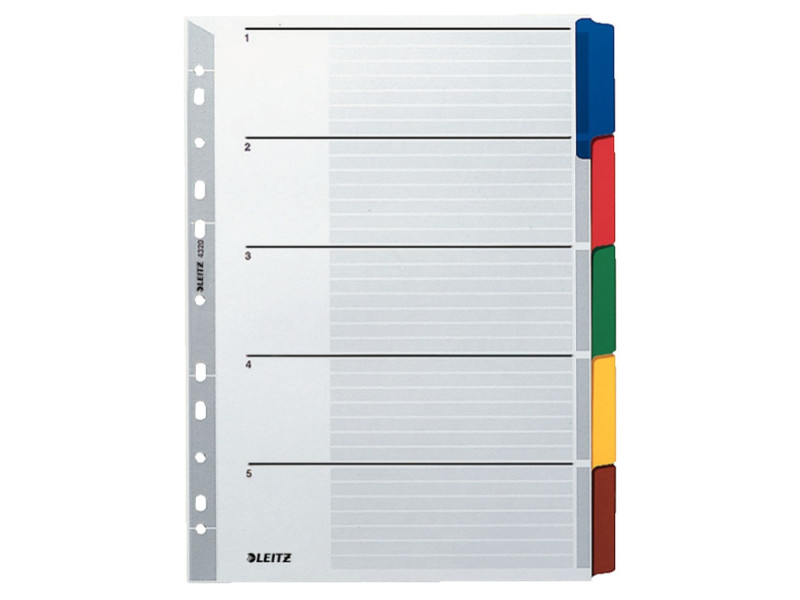 LEITZ Intercalaires en carton mylar, blanc, A4, gris, 5