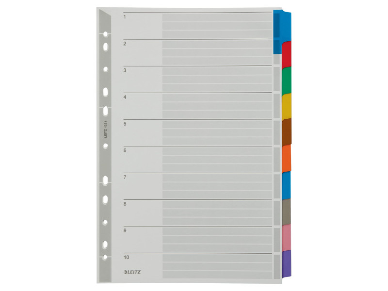 LEITZ Intercalaires en carton mylar, blanc, A4, gris, 10