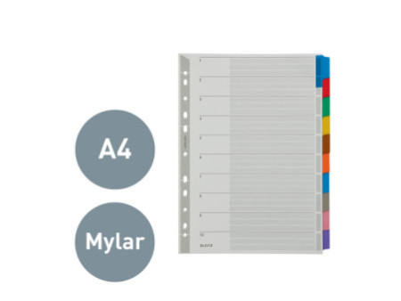 LEITZ Intercalaires en carton mylar, blanc, A4, gris, 10